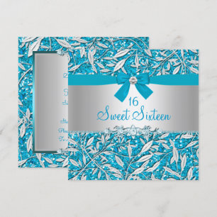 Invitation Sweet Sixteen Paillettes Bleues & Ruban