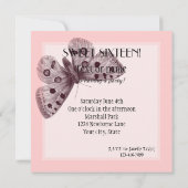 Invitation Sweet sixteen papillon rose (Dos)