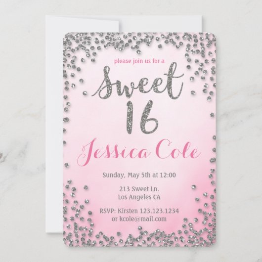 Invitation Sweet sixteen Parties scintillant Argent Invitatio (Devant)