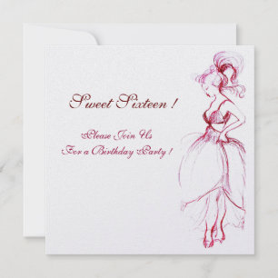 Invitation SWEET SIXTEEN PARTY, glace blanche rose rouge