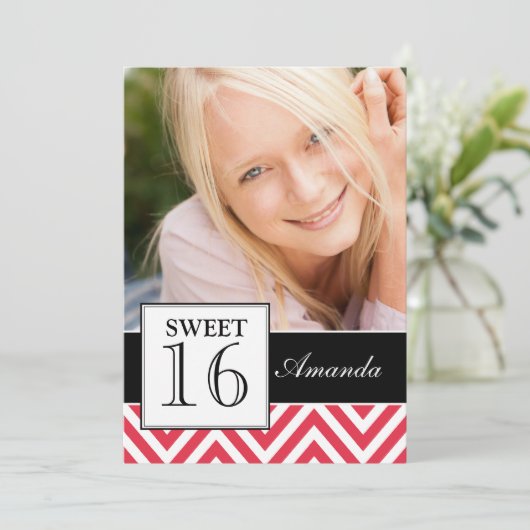 INVITATION SWEET SIXTEEN PARTY RED CHEVRON (Debout devant)