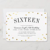 Invitation SWEET SIXTEEN PARTY taches de confetti en or éléga (Devant)