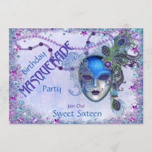 Invitation Sweet sixteen Peacock Masquerade