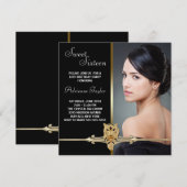 Invitation Sweet sixteen photo Black Gold Leopard (Devant / Derrière)