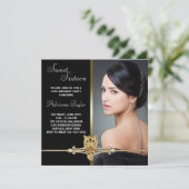 Invitation Sweet sixteen photo Black Gold Leopard (Debout devant)