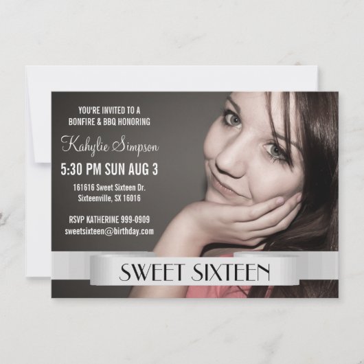 Invitation Sweet sixteen photo complète fête d'anniversaire (Devant)