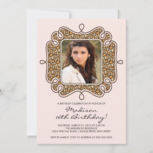 Invitation Sweet sixteen photo Leopard Anniversaire (Devant)
