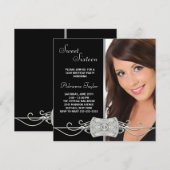 Invitation Sweet sixteen photo noir Diamond Argent (Devant / Derrière)
