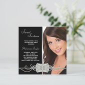 Invitation Sweet sixteen photo noir Diamond Argent (Debout devant)