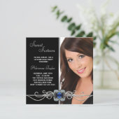 Invitation Sweet sixteen photo noir Diamond Argent (Debout devant)