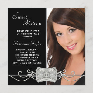 Invitation Sweet sixteen photo noir Diamond Silver