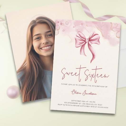 Invitation Sweet sixteen photo Pink Bow
