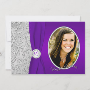 Invitation Sweet sixteen photo violet et argent