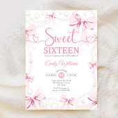 Invitation Sweet Sixteen Pink Bows Pearls Coquette