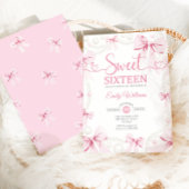 Invitation Sweet Sixteen Pink Bows Pearls Coquette