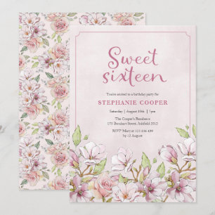 Invitation Sweet sixteen Pink Floral