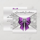 Invitation Sweet sixteen pourpre blanc Satin Damas (Devant / Derrière)