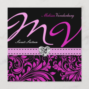 Invitation Sweet sixteen pourpre élégant de monogramme de