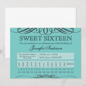 Invitation Sweet sixteen Punch Ticket (Devant / Derrière)