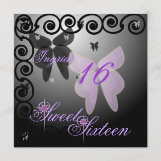 Invitation Sweet sixteen Purpl/BlackInvit. de papillon de