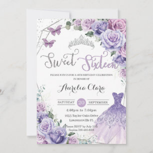Invitation Sweet sixteen Purple Floral 16e Anniversaire Robe