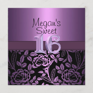 Invitation Sweet sixteen Purple Rose feuille Anniversaire Inv