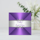 Invitation Sweet sixteen Purple Silver fête d'anniversaire (Debout devant)