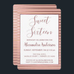 Invitation Sweet sixteen rayé rose vif<br><div class="desc">Blush Rose et Rose Gold Foil Stripes Sweet sixteen Invitation fête d'anniversaire. Cette invitation est parfaite pour la Gold Sweet Rose 16 Birthday Party qui cherche à célébrer en rose.</div>