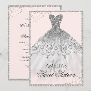 Invitation Sweet Sixteen Robe d'argent Sparkle 16è