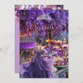 Invitation Sweet sixteen Robe violet Fleurs Gâteau (Devant / Derrière)