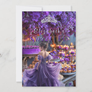 Invitation Sweet sixteen Robe violet Fleurs Gâteau