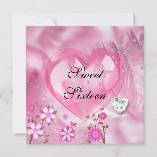 Invitation Sweet sixteen rose 16e fête d'anniversaire (Devant)