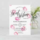 Invitation Sweet sixteen rose Aquarelle Baisers (Debout devant)