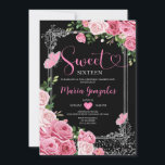 Invitation Sweet sixteen rose argent 16e fête d'anniversaire<br><div class="desc">Black Pink Sweet sixteen Argent 16th Girl Birthday Party Invitation Mis Quince 15 Anos,  16th Birthday.</div>