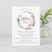 Invitation Sweet sixteen rose blanc fleuri (Debout devant)