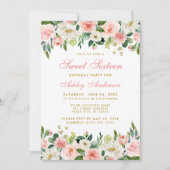 Invitation Sweet sixteen Rose Blush Or Floral (Devant)