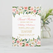 Invitation Sweet sixteen Rose Blush Or Floral (Debout devant)