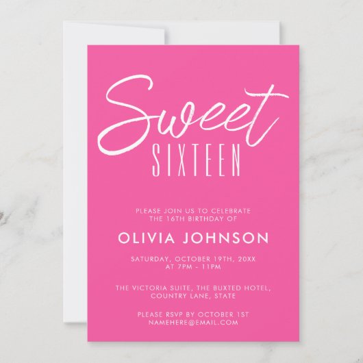 Invitation Sweet sixteen rose chaud moderne 16e anniversaire (Devant)