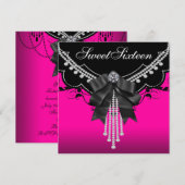 Invitation Sweet sixteen rose chaud noir fête d'anniversaire (Devant / Derrière)