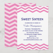 Invitation Sweet sixteen rose Chevron (Devant / Derrière)