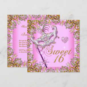 Invitation Sweet sixteen rose doux 16 Masquerade Or