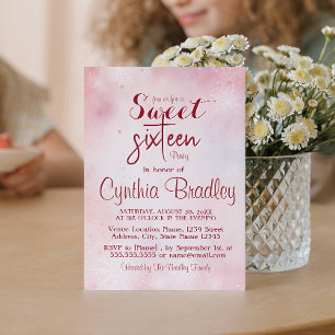 Invitation Sweet sixteen rose et feux d'artifice fête d'anniv