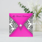 Invitation Sweet sixteen rose et noir de damassé (Debout devant)