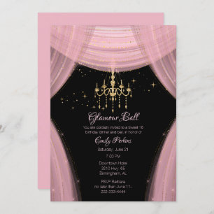 Invitation Sweet sixteen rose et noir glamour