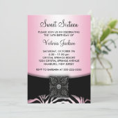 Invitation Sweet sixteen rose et noir Zebra (Debout devant)