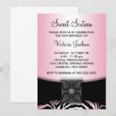Invitation Sweet sixteen rose et noir Zebra (Devant / Derrière)