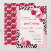 Invitation Sweet sixteen rose et Poster de animal (Devant / Derrière)