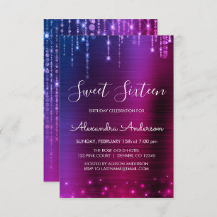 Invitation Sweet sixteen rose et pourpre