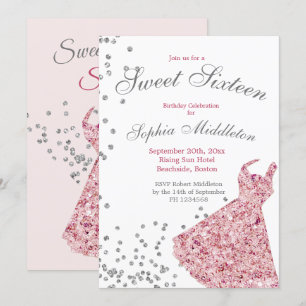Invitation Sweet sixteen rose étincelle Élégant Anniversaire 