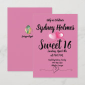 Invitation Sweet sixteen rose Fille Coeurs d'invitation (Devant / Derrière)